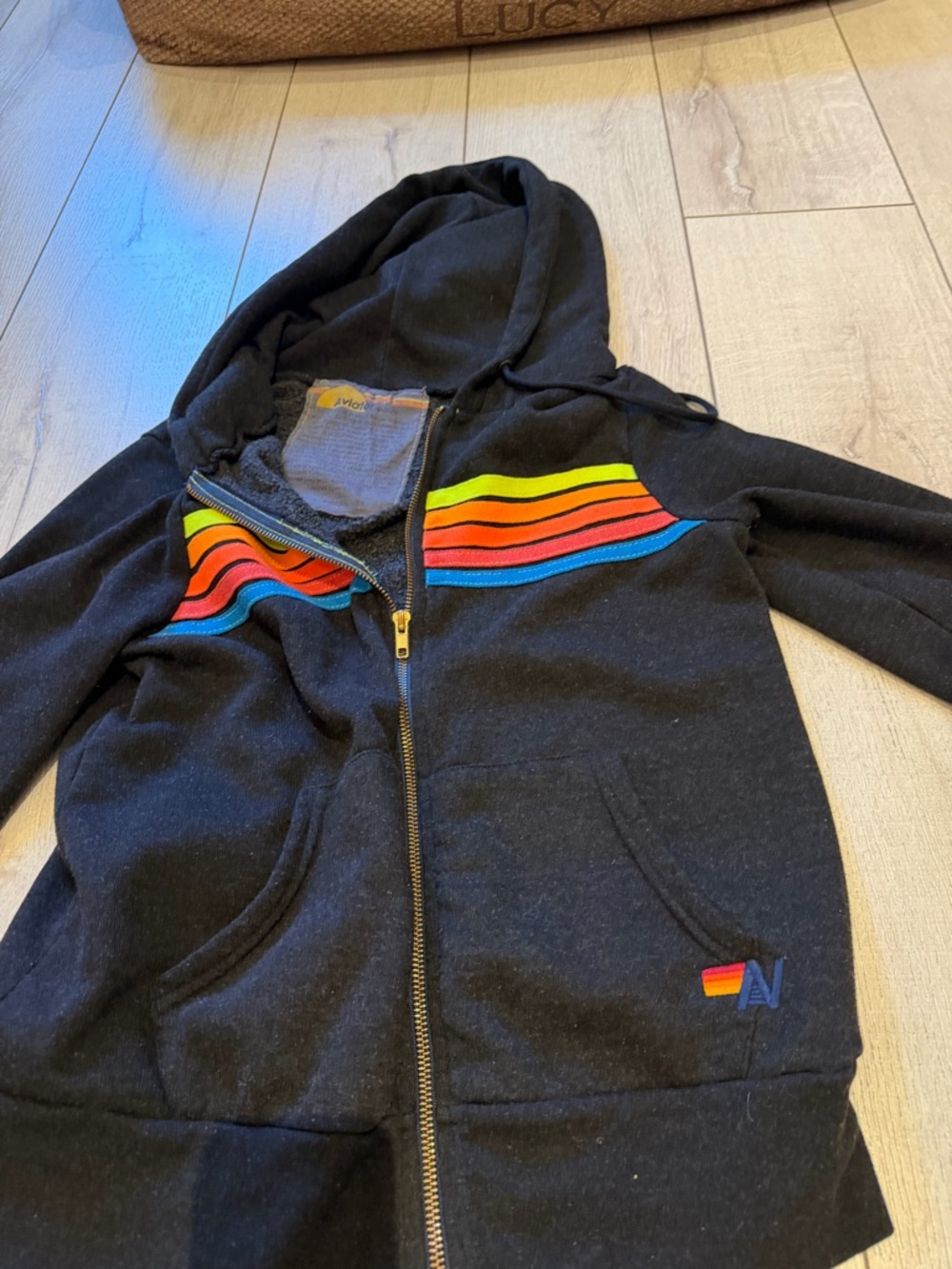Aviator Nation Charcoal Hoodie with Orange Stripe Accent and matching pants - Picture 4 of 6
